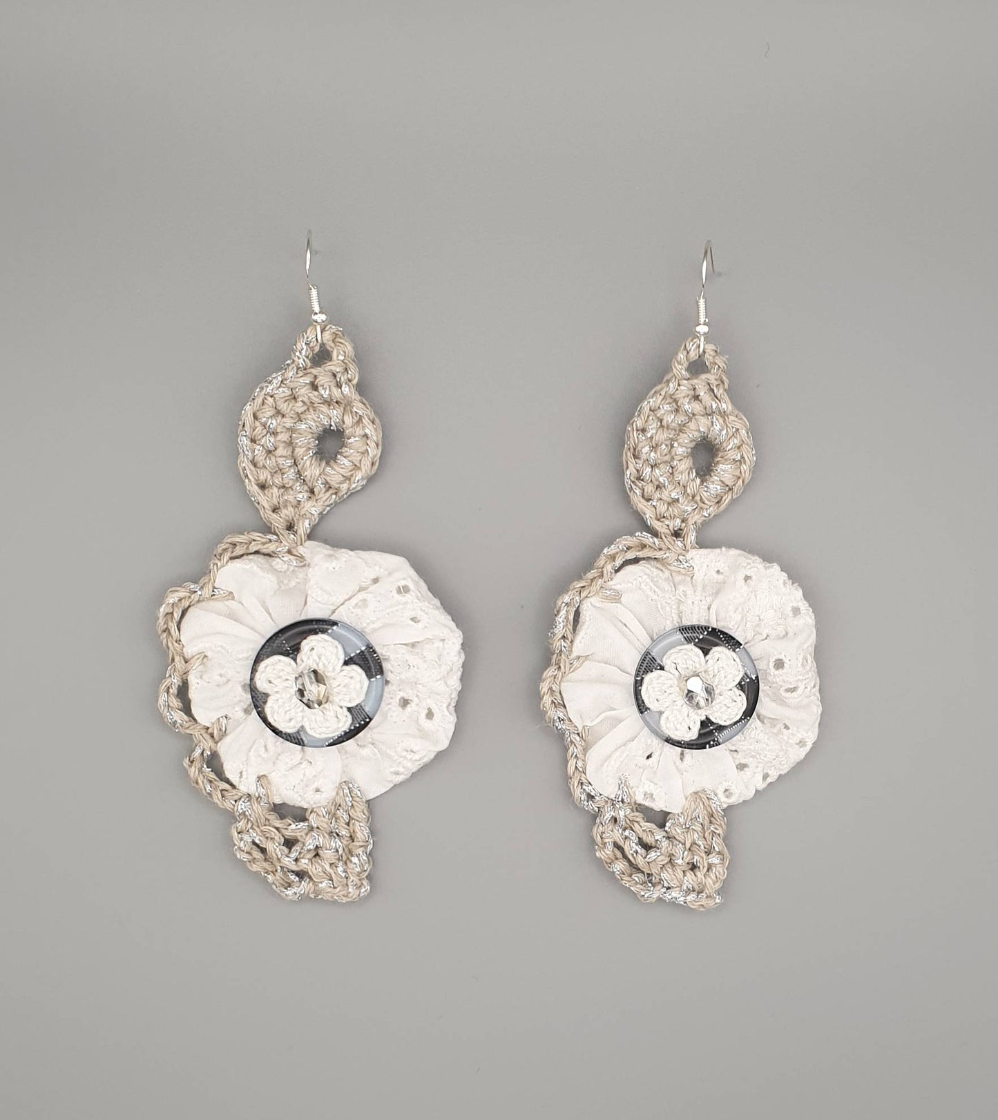 Long floral statement crochet earrings